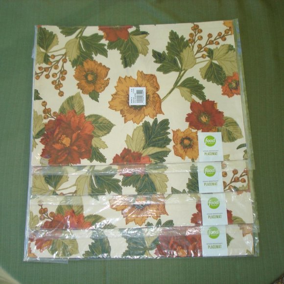 New (SET of 4) Fall FABRIC PLACEMATS by Food Network Thanksgiving Floral Leaves - Picture 2 of 8